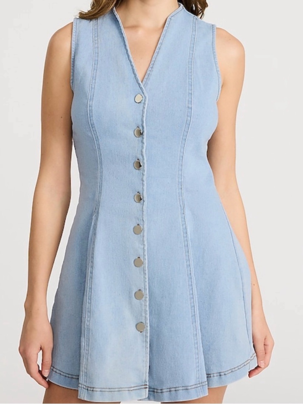 Express Light Blue Sleeveless Denim Button-Front Dress, Small